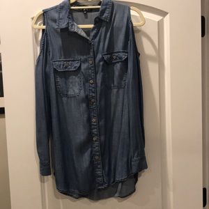 Aqua Cold Shoulder Chambray Shirt